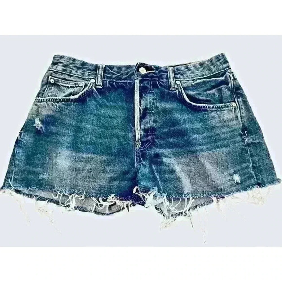 Zara Sz 8 Distressed Button‎ Fly Mid Wash Cut Off Shorts - Picture 1 of 11
